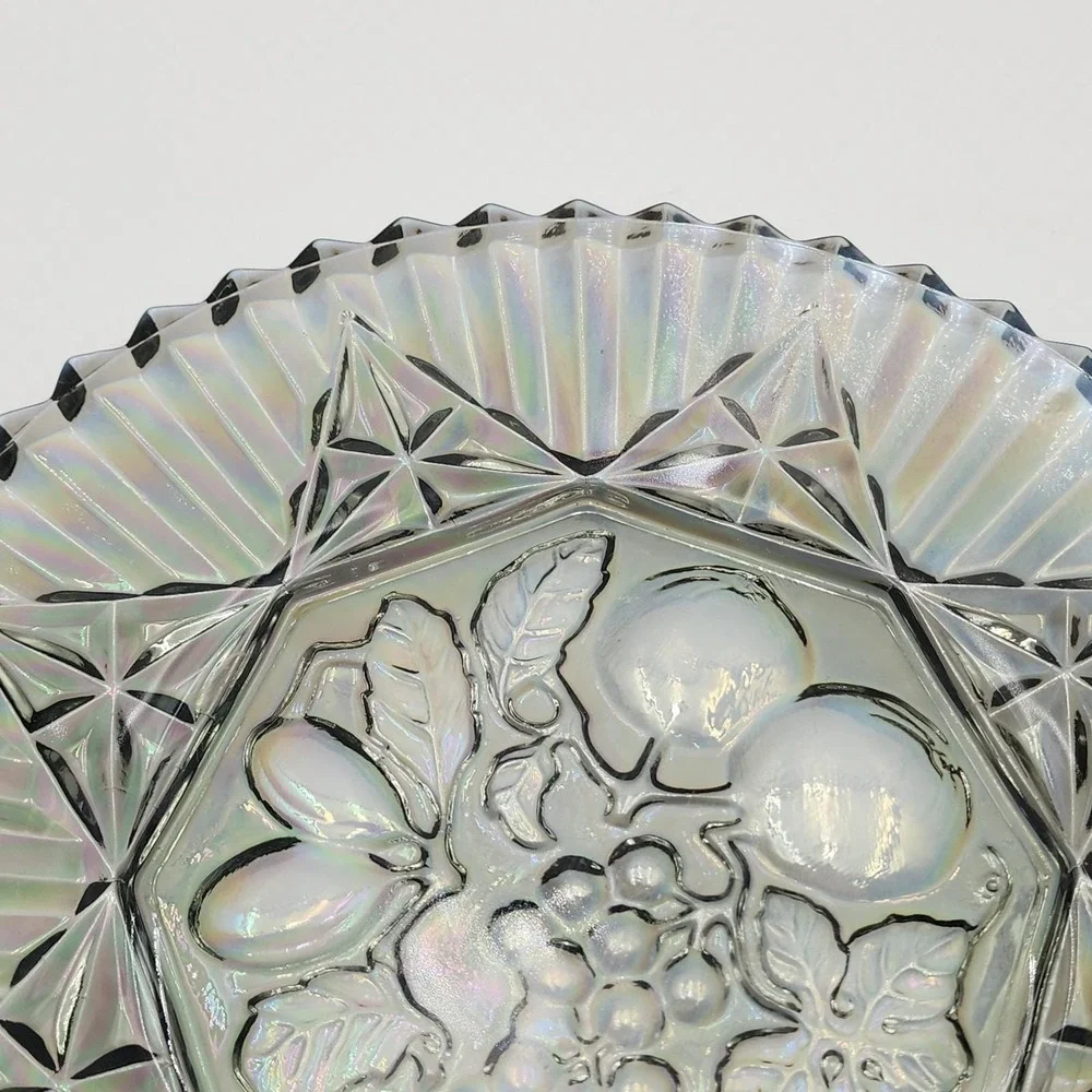 Vintage Federal Glass Pioneer Smoke Iridescent Intaglio Fruit Plate 11